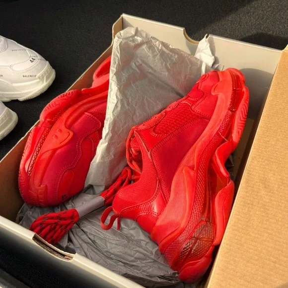 Shoes | Red Balenciaga Triple S | Poshmark